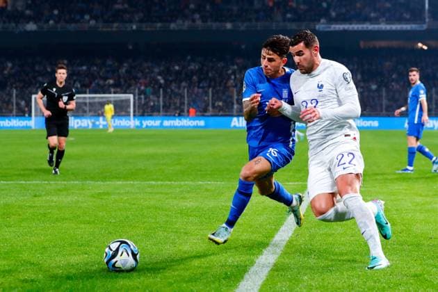 Greece v France UEFA EURO, EM, Europameisterschaft,Fussball 2024 Qualifiers Lazaros Rota of Greece and Theo Hernandez of France in action during the UEFA Euro 2024 Qualifiers match at OPAP Arena, Athens Copyright: xYannisxHalasx FIL-19245-0035 UK Newspapers OUT