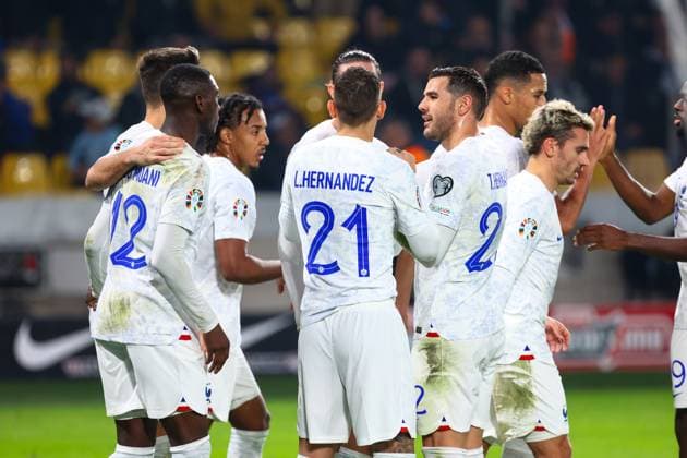 Greece v France UEFA EURO, EM, Europameisterschaft,Fussball 2024 Qualifiers Randal Kolo Muani of France and his team celebrate a goal during the UEFA Euro 2024 Qualifiers match at OPAP Arena, Athens Copyright: xYannisxHalasx FIL-19245-0038 UK Newspapers OUT