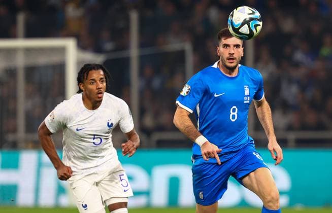 Greece v France UEFA EURO, EM, Europameisterschaft,Fussball 2024 Qualifiers Fotis Ioannidis of Greece and Jules Kounde of France during the UEFA Euro 2024 Qualifiers match at OPAP Arena, Athens Copyright: xYannisxHalasx FIL-19245-0050 UK Newspapers OUT
