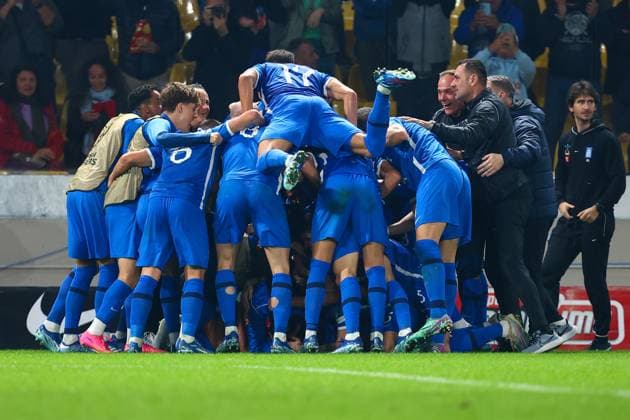 Greece v France UEFA EURO, EM, Europameisterschaft,Fussball 2024 Qualifiers Greece players celebrate a goal during the UEFA Euro 2024 Qualifiers match at OPAP Arena, Athens Copyright: xYannisxHalasx FIL-19245-0055 UK Newspapers OUT