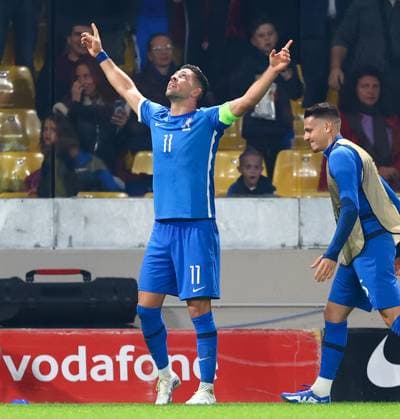 Greece v France UEFA EURO, EM, Europameisterschaft,Fussball 2024 Qualifiers Anastasios Bakasetas of Greece celebrates during the UEFA Euro 2024 Qualifiers match at OPAP Arena, Athens Copyright: xYannisxHalasx FIL-19245-0056 UK Newspapers OUT