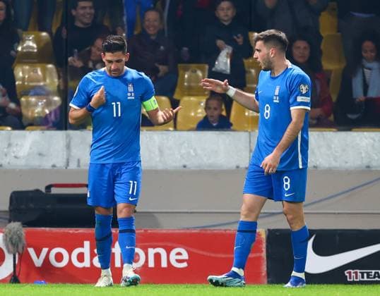 Greece v France UEFA EURO, EM, Europameisterschaft,Fussball 2024 Qualifiers Anastasios Bakasetas and Fotis Ioannidis of Greece celebrate during the UEFA Euro 2024 Qualifiers match at OPAP Arena, Athens Copyright: xYannisxHalasx FIL-19245-0058 UK Newspapers OUT