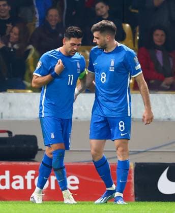 Greece v France UEFA EURO, EM, Europameisterschaft,Fussball 2024 Qualifiers Anastasios Bakasetas and Fotis Ioannidis of Greece celebrate during the UEFA Euro 2024 Qualifiers match at OPAP Arena, Athens Copyright: xYannisxHalasx FIL-19245-0059 UK Newspapers OUT
