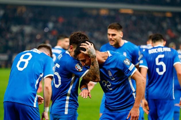 Greece v France UEFA EURO, EM, Europameisterschaft,Fussball 2024 Qualifiers Greece players celebrate a goal during the UEFA Euro 2024 Qualifiers match at OPAP Arena, Athens Copyright: xYannisxHalasx FIL-19245-0068 UK Newspapers OUT