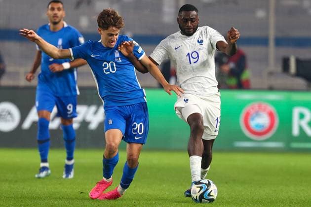 Greece v France UEFA EURO, EM, Europameisterschaft,Fussball 2024 Qualifiers Ioannis Konstantelias of Greece and Youssouf Fofana of France during the UEFA Euro 2024 Qualifiers match at OPAP Arena, Athens Copyright: xYannisxHalasx FIL-19245-0072 UK Newspapers OUT