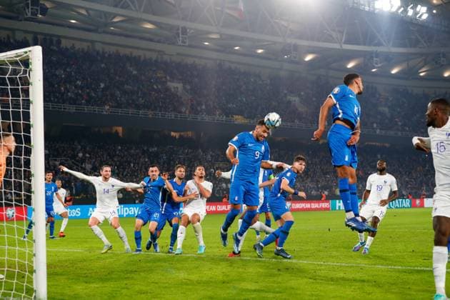 Greece v France UEFA EURO, EM, Europameisterschaft,Fussball 2024 Qualifiers Vangelis Pavlidis of Greece heads the ball during the UEFA Euro 2024 Qualifiers match at OPAP Arena, Athens Copyright: xYannisxHalasx FIL-19245-0081 UK Newspapers OUT