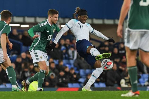 Noni Madueke of England U21s during the Euro U21, U 21 Qualification international match, Länderspiel, Nationalmannschaft between England U21 and Northern Ireland U21 at Goodison Park, Liverpool, England on 21 November 2023. Copyright: xTomxPearsonx PMI-5899-0091