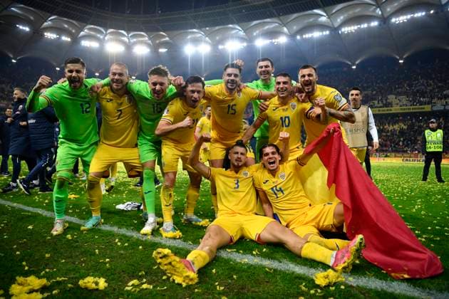 Sport Themen der Woche KW47 Sport Bilder des Tages Romania v Switzerland, November 21, 2023 Florinel Coman, Ionut Radu, Nicolae Stanciu, Ianis Hagi, Denis Alibec, Radu Dragusin, Horatiu Moldovan, George Puscas of Romania celebrate during the UEFA European Qualifying game between Romania and Switzerland, at Arena Nationala, in Bucharest, Romania, November 21, 2023. Alex Nicodim Imago Images Copyright: xAlexxNicodimx