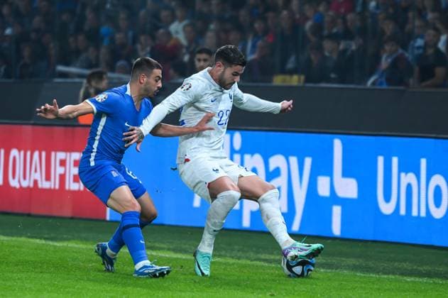 November 21, 2023, Athens, Lombardy, Greece: 22 THEO HERNoÂNDEZ of France during the European Qualifiers for Euro 24, Group B, match between Greece and France at OPAP Arena on November 21, 2023, in Athens, Greece. Athens Greece - ZUMAk160 20231121_zip_k160_002 Copyright: xStefanosxKyriazisx