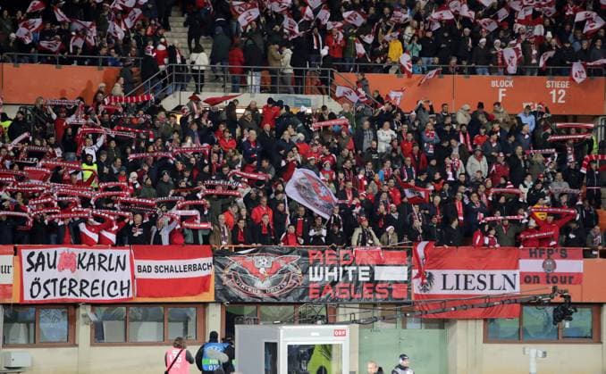 SOCCER - AUT vs GER, test match VIENNA,AUSTRIA,21.NOV.23 - SOCCER - OEFB International Friendly, Länderspiel, Nationalmannschaft match, Austria vs Germany. Image shows fans of Austria.  GEPAxpictures xWalterxLuger