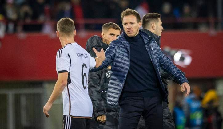 Wien, Germany. 21st Nov 2023. Joshua Kimmich (Deutschland), Trainer Julian Nagelsmann (Deutschland) Österreich - Deutschland 21.11.2023