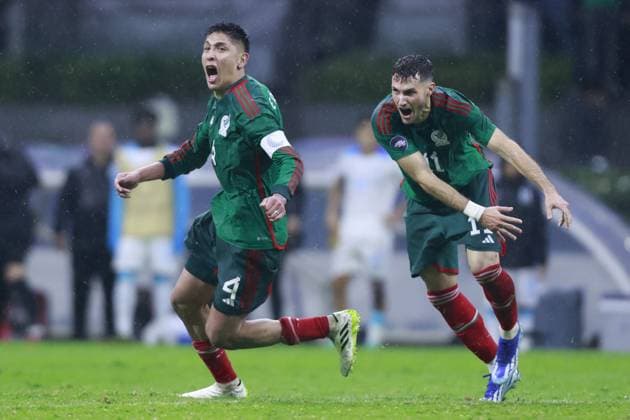 RECORD DATE NOT STATED CONCACAF NATIONS LEAGUE 2022-2023 Mexico vs Honduras CFV Edson Alvarez celebrates his goal 2-0 of Mexico during the game Mexican national team, Nationalteam (Mexico) vs Honduras, corresponding to the Quarterfinals second Leg of the Concacaf Nations League 2023-2024, at Azteca, on November 21, 2023. <br><br> Edson Alvarez celebra su gol 2-0 de Mexico durante el partido Seleccion Nacional Mexicana (Mexico) vs Honduras, correspondiente a Cuartos de Final Vuelta de la Liga de Naciones de Concacaf 2023-2024, en el Estadio Azteca, el 21 de Noviembre de 2023. CIUDAD DE MEXICO CDMX MEXICO  Copyright: xUlisesxNaranjox 20231121224323_CNL_CFV_MEX_HON_ALVAREZ285