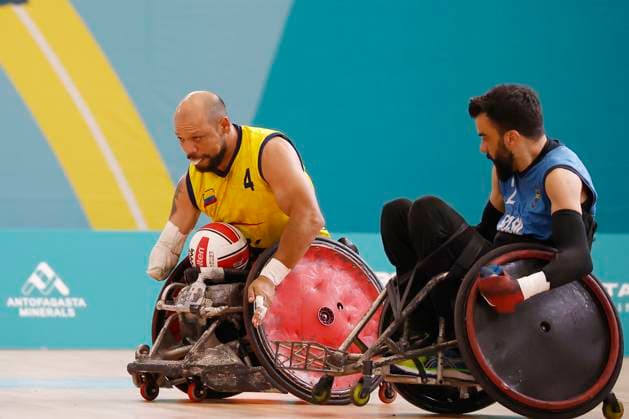 Sport Themen der Woche KW47 Sport Bilder des Tages SANTIAGO, CHILE Ð NOV 23: Jhon Orozco de Colombia compite durante Rugby en silla de ruedas mixto finales en los Juegos Parapanamericanos Santiago 2023 en el Centro de Deportes Colectivos Estadio Nacional el 23 de Noviembre en Santiago, Chile. Jhon Orozco of Colombia competes during wheelchair rugby mixed at the Santiago 2023 Parapan American Games at the Estadio Nacional Collective Sports Center on November 23 in Santiago, Chile (Foto de: Dragomir Yankovic Parapanamericanos STGO 2023 via Photosport) Dia 6, Rugby en silla de ruedas mixto finales medalla de Bronce Day 6, Wheelchair rugby mixed finales bronze medal