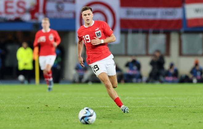Oesterreich - Deutschland Laenderspiel Wien, 21.11.2023, Ernst-Happel-Stadion, Fussball, Länderspiel , Österreich (AUT) vs. Deutschland (DEU) 2:0 (1:0) , Im Bild: Christoph Baumgartner (19, AUT) ,
