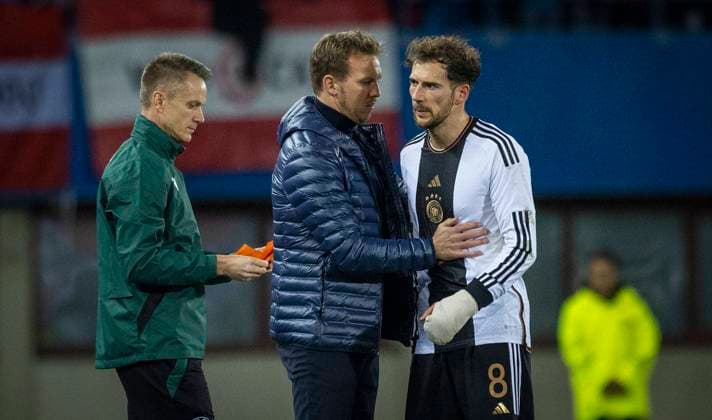 Wien, Austria. 21st Nov 2023. Trainer Julian Nagelsmann (Deutschland), Leon Goretzka (Deutschland) Österreich - Deutschland 21.11.2023