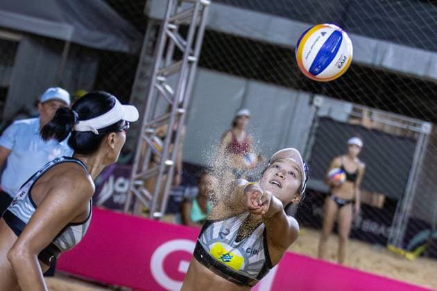 (231125) -- JOAO PESSOA, Nov. 25, 2023 -- Xue Chen Xia Xinyi (R) compete during the women s Group D match between Xue Chen Xia Xinyi of China and Lezana Placette Alexia Richard of France at the World Beach volleyball, Beachvolleyball Pro Tour 2023 in Joao Pessoa, Brazil, Nov. 24, 2023. ) (SP)BRAZIL-JOAO PESSOA-BEACH VOLLEYBALL-WORLD PRO TOUR WangxTiancong 