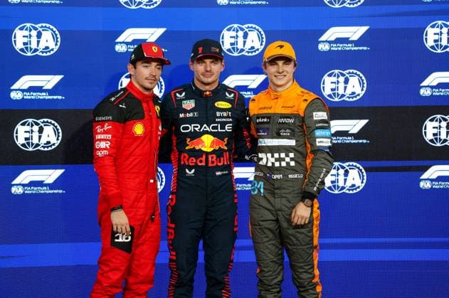 16 Charles Leclerc (MCO, Scuderia Ferrari), 1 Max Verstappen (NLD, Oracle Red Bull Racing), 81 Oscar Piastri (AUS, McLaren F1 Team), F1 Grand Prix of Abu Dhabi at Yas Marina Circuit on November 25, 2023 in Abu Dhabi, United Arab Emirates. (Photo by HOCH ZWEI) Abu Dhabi United Arab Emirates