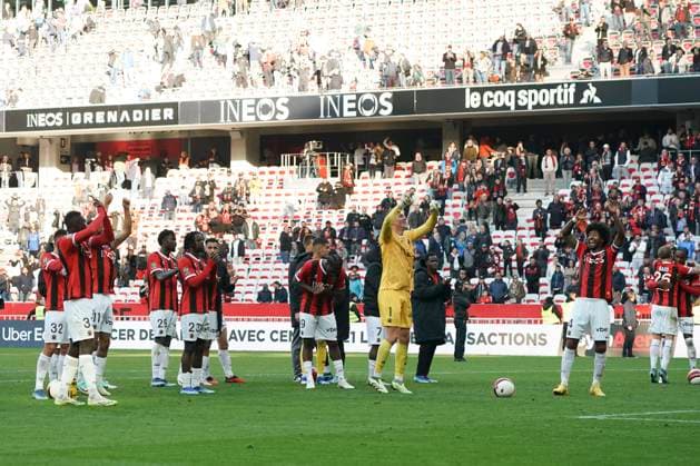 Joie - equipe de l™OGC Nice FOOTBALL : OGC Nice vs Toulouse FC - Ligue 1 Uber Eats - Nice - 26 11 2023 NorbertScanella Panoramic 