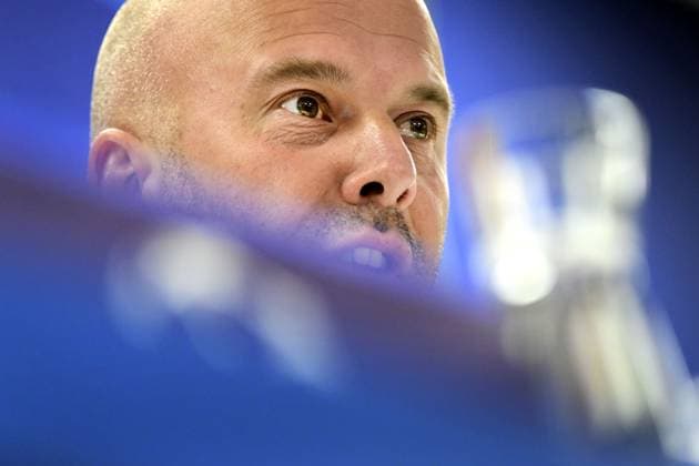 ROTTERDAM - Coach Arne Slot of Feyenoord during the MD-1 press conference, PK, Pressekonferenz prior to the UEFA Champions League match against Atletico Madrid at Feyenoord Stadium de Kuip on November 27, 2023 in Rotterdam, the Netherlands. ANP OLAF KRAAK UEFA Champions League 2023 24 2023 2024 xVIxANPxSportx xxANPxIVx 484876418 originalFilename: 484876418.jpg