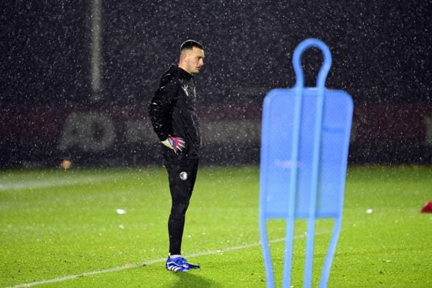 ROTTERDAM - Feyenoord goalkeeper Justin Bijlow during the MD-1 training session prior to the UEFA Champions League match against Atletico Madrid at training complex 1908 on November 27, 2023 in Rotterdam, Netherlands. ANP OLAF KRAAK UEFA Champions League 2023 24 2023 2024 xVIxANPxSportx xxANPxIVx 484885501 originalFilename: 484885501.jpg