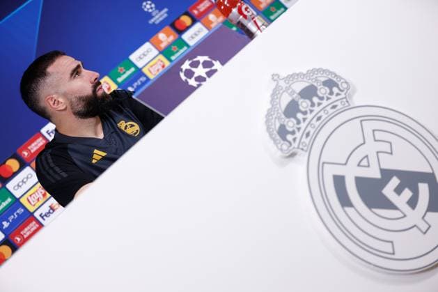 November 28, 2023, VALDEBEBAS, MADRID, SPAIN: Daniel Carvajal attends his press conference, PK, Pressekonferenz during the training day before the UEFA Champions League, Group C, football match to play between Real Madrid and SSC Napoli at Ciudad Deportiva Real Madrid on November 28, 2023, in Valdebebas, Madrid, Spain. VALDEBEBAS SPAIN - ZUMAa181 20231128_zaa_a181_032 Copyright: xOscarxJ.xBarrosox