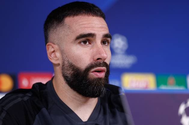 November 28, 2023, VALDEBEBAS, MADRID, SPAIN: Daniel Carvajal attends his press conference, PK, Pressekonferenz during the training day before the UEFA Champions League, Group C, football match to play between Real Madrid and SSC Napoli at Ciudad Deportiva Real Madrid on November 28, 2023, in Valdebebas, Madrid, Spain. VALDEBEBAS SPAIN - ZUMAa181 20231128_zaa_a181_035 Copyright: xOscarxJ.xBarrosox