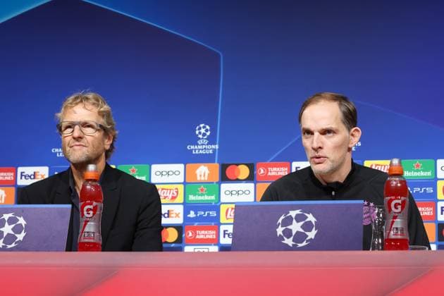 Thomas Tuchel (FC Bayern Muenchen, Cheftrainer) bei der Pressekonferenz, mit Pressesprecher Dieter Nickles, Internationale Pressekonferenz. FC Bayern Muenchen, Fussball, UEFA Champions League, Vorrunde, 5. Spieltag, Saison 23 24, 28.11.2023 , Internationale Pressekonferenz. FC Bayern Muenchen, Fussball, UEFA Champions League, Vorrunde, 5. Spieltag, Saison 23 24, 28.11.2023 Muenchen Copyright: xEibner-Pressefoto JennixMaulx EP_JML