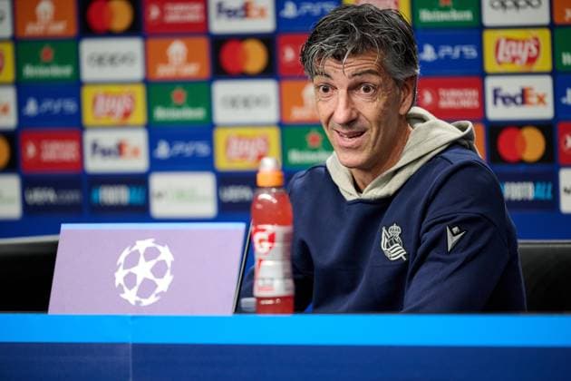 SOCCER - UEFA CL, Sociedad vs RBS SAN SEBASTIAN,SPAIN,28.NOV.23 - SOCCER - UEFA Champions League, group stage, Real Sociedad vs Red Bull Salzburg, preview, press conference, PK, Pressekonferenz Sociedad. Image shows head coach Imanol Alguacil (Sociedad).  GEPAxpictures xDanielxFernandez