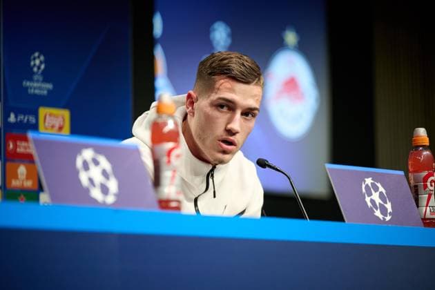 SOCCER - UEFA CL, Sociedad vs RBS SAN SEBASTIAN,SPAIN,28.NOV.23 - SOCCER - UEFA Champions League, group stage, Real Sociedad vs Red Bull Salzburg, preview, press conference, PK, Pressekonferenz RBS. Image shows Luka Sucic (RBS).  GEPAxpictures xDanielxFernandez