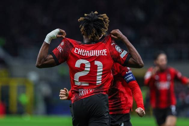 AC Milan vs Borussia Dortmund - UEFA Champions League 2023 24 Group Stage - Group F - 28 11 2023 Samuel Chukwueze of AC Milan celebrates after scoring a goal during UEFA Champions League 2023 24 Group Stage - Group F football match between AC Milan and Borussia Dortmund at San Siro Stadium, Milan, Italy on November 28, 2023 - Photo FCI Fabrizio Carabelli Copyright: xBEAUTIFULxSPORTS Carabellix