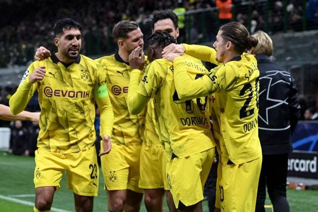 Db Milano 28 11 2023 - Champions League Milan-Borussia Dortmund foto Daniele Buffa Image nella foto: esutalzan gol Jamie Bynoe-Gittens 