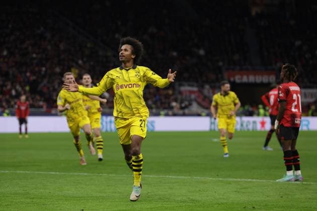 AC Milan v Borussia Dortmund - UEFA Champions League - Group F - Giuseppe Meazza November 28, 2023, Milan: Milan, Italy, 28th November 2023. Karim Adeyemi of Borussia Dortmund celebrates after scoring to give the side a 3-1 lead during the UEFA Champions League match at Giuseppe Meazza, Milan. (Credit Image: Ã‚Â Jonathan Moscrop Sportimage Cal Media) Milan EDITORIAL USE ONLY Copyright: xx ZUMA-20231128_faf_si1_174.jpg JonathanxMoscropx csmphotothree204845
