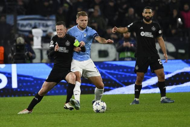 Callum McGregor of Celtic F.C. and Ciro Immobile of S.S. Lazio during the 5th day of the UEFA Champions League Group E between S.S. Lazio - Celtic F.C. on 28 November 2023 at the Olympic Stadium in Rome, Italy.  Copyright: xDomenicoxCippitelli IPAxSportx x xx IPA_41921035 IPA_Agency_IPA41921035