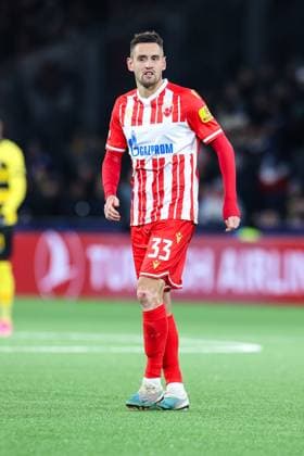 BERN, SWITZERLAND - NOVEMBER 28: Srdjan Mijailovic of Crvena zvezda during the UEFA Champions League Group Stage match between BSC Young Boys and FK Crvena zvezda at Stadion Wankdorf on November 28, 2023 in Bern, Switzerland. Bern Stadion Wankdorf Bern Switzerland Copyright: xJustPictures.ch LuigixRizzox jp-en-EuSpIm-Y.Boys_Crvena_28Nov2023_00069