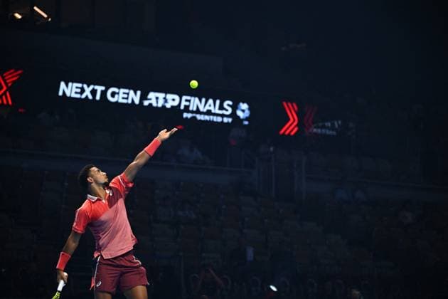 ATP, Tennis Herren NextGen - Jeddah Arthur Fils (FRA) during his first round match at the 2023 ATP NextGen at the King Abdullah Sports City in Jeddah, Saudi Arabia, on November 28, 2023. Photo by Corinne Dubreuil ABACAPRESS.COM Jeddah Saudi Arabia  Copyright: xDubreuilxCorinne ABACAx