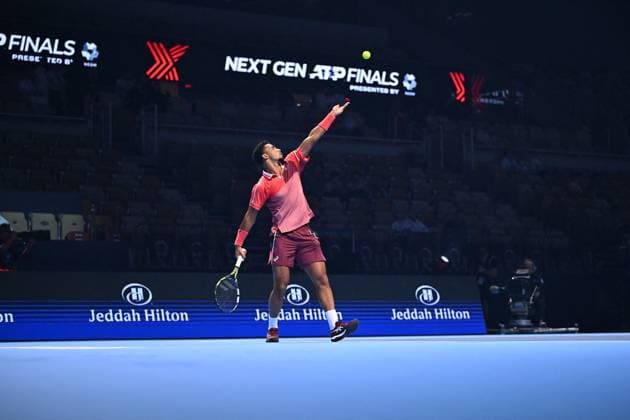 ATP, Tennis Herren NextGen - Jeddah Arthur Fils (FRA) during his first round match at the 2023 ATP NextGen at the King Abdullah Sports City in Jeddah, Saudi Arabia, on November 28, 2023. Photo by Corinne Dubreuil ABACAPRESS.COM Jeddah Saudi Arabia  Copyright: xDubreuilxCorinne ABACAx