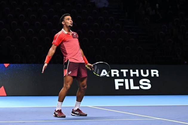 ATP, Tennis Herren NextGen - Jeddah Arthur Fils (FRA) during his first round match at the 2023 ATP NextGen at the King Abdullah Sports City in Jeddah, Saudi Arabia, on November 28, 2023. Photo by Corinne Dubreuil ABACAPRESS.COM Jeddah Saudi Arabia  Copyright: xDubreuilxCorinne ABACAx