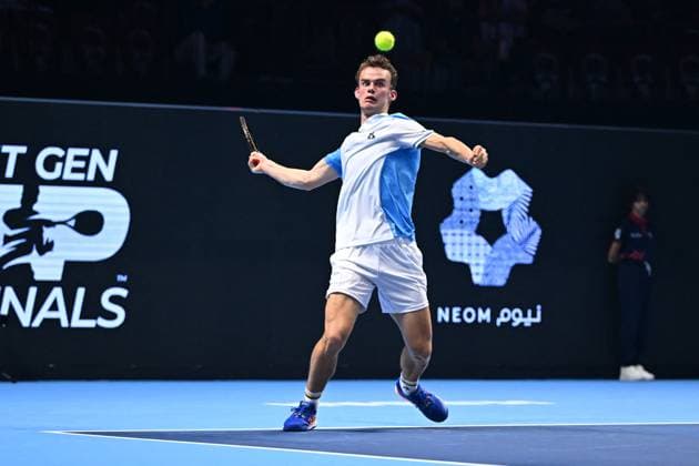 ATP, Tennis Herren NextGen - Jeddah Luca Van Assche (FRA) during his first round match at the 2023 ATP NextGen at the King Abdullah Sports City in Jeddah, Saudi Arabia, on November 28, 2023. Photo by Corinne Dubreuil ABACAPRESS.COM Jeddah Saudi Arabia  Copyright: xDubreuilxCorinne ABACAx