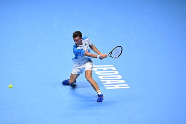 ATP, Tennis Herren NextGen - Jeddah Luca Van Assche (FRA) during his first round match at the 2023 ATP NextGen at the King Abdullah Sports City in Jeddah, Saudi Arabia, on November 28, 2023. Photo by Corinne Dubreuil ABACAPRESS.COM Jeddah Saudi Arabia  Copyright: xDubreuilxCorinne ABACAx