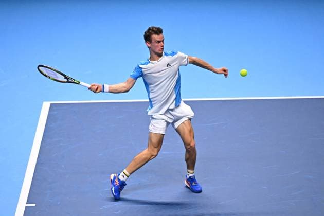 ATP, Tennis Herren NextGen - Jeddah Luca Van Assche (FRA) during his first round match at the 2023 ATP NextGen at the King Abdullah Sports City in Jeddah, Saudi Arabia, on November 28, 2023. Photo by Corinne Dubreuil ABACAPRESS.COM Jeddah Saudi Arabia  Copyright: xDubreuilxCorinne ABACAx