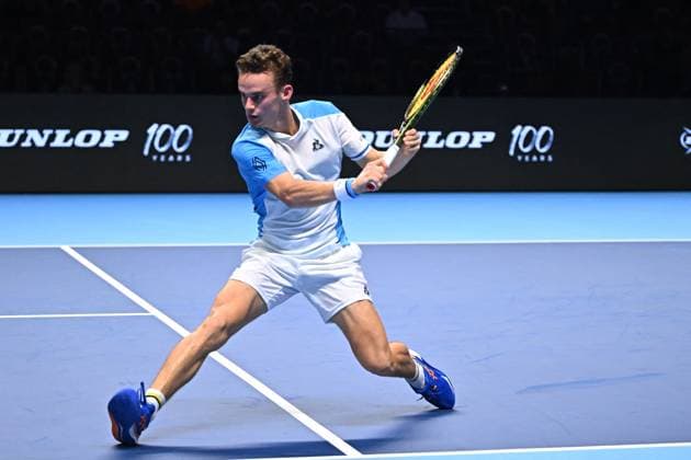 ATP, Tennis Herren NextGen - Jeddah Luca Van Assche (FRA) during his first round match at the 2023 ATP NextGen at the King Abdullah Sports City in Jeddah, Saudi Arabia, on November 28, 2023. Photo by Corinne Dubreuil ABACAPRESS.COM Jeddah Saudi Arabia  Copyright: xDubreuilxCorinne ABACAx