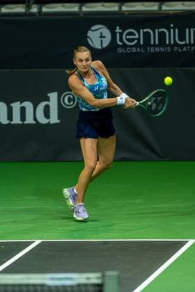 Andorra Open 2023 - Day 2 Dayana Yastremska of Ukraine is in action against Ekaterina Makarova of Russia during the Round of 32 of the Creand Andorra Open Women s Tennis Association WTA, Tennis Damen 2023 tennis tournament at the Poliesportiu d Andorra in Andorra La Vella, Andorra, on November 28, 2023. Andorra la Vella Andorra  Copyright: xMartinxSilvaxCosentinox originalFilename:silvacosentino-dayanaya231128_nps4y.jpg