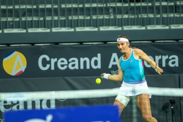 Andorra Open 2023 - Day 2 Timea Babos of Hungary is in action against Heather Watson of Great Britain during the Round of 32 of the Creand Andorra Open Women s Tennis Association WTA, Tennis Damen 2023 tennis tournament at the Poliesportiu d Andorra in Andorra la Vella, Andorra, on November 28, 2023. Andorra la Vella Andorra  Copyright: xMartinxSilvaxCosentinox originalFilename:silvacosentino-timeabab231128_npl86.jpg