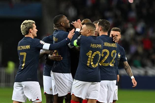 ANTOINE GRIEZMANN, MARCUS THURAM, KYLIAN MBAPPE, THEO HERNANDEZ, GRUPPO, GROUP, UEFA EURO, EM, Europameisterschaft,Fussball 2024 Qualifying, France-Gibraltar 14-0, jubel, esultanza, joy, celebration UEFA QUALIFICAZIONI EURO 2024 FRANCIA-GIBILTERRA 14-0