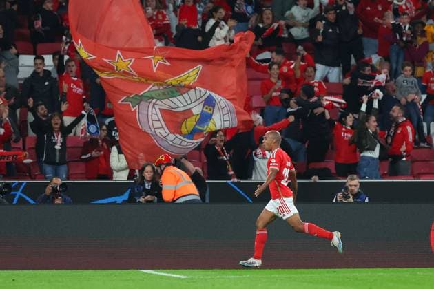 2023.11.29 UEFA Champions League Gruppenphase - Spieltag 5 Gruppe D SL Benfica - Inter Mailand v.l., Joao Mario (S.L.Benfica) Torjubel, Goal celebration, celebrate the goal zum 1:0 Copyright: JoaquimxFerreira