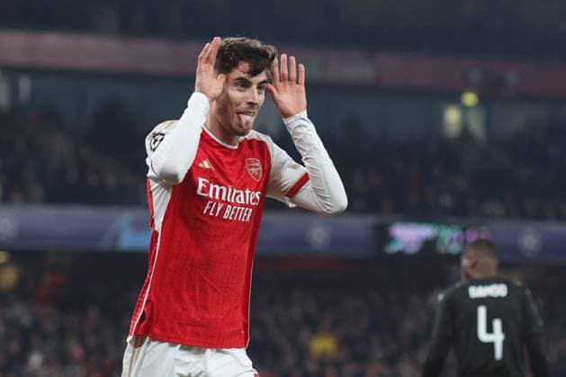 Arsenal v Lens 29 November 2023, London - Champion™s League Football, Group B - Arsenal v Lens - Kai Havertz of Arsenal celebrates their first goal - Photo: Charlotte Wilson Offside. London UK Copyright: xCharlottexWilsonx xOffsidexOffside