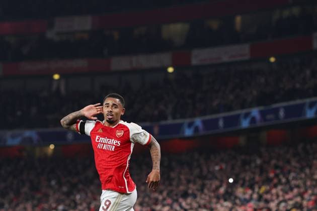 Arsenal v Lens 29 November 2023, London - Champion™s League Football, Group B - Arsenal v Lens - Gabriel Jesus of Arsenal celebrates their second goal - Photo: Charlotte Wilson Offside. London UK Copyright: xCharlottexWilsonx xOffsidexOffside