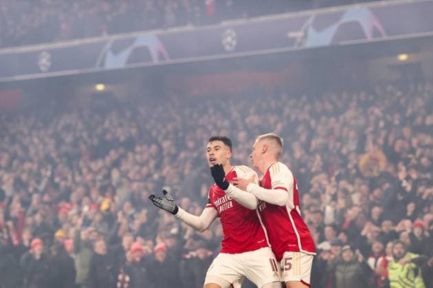 Arsenal v Lens 29 November 2023, London - Champion™s League Football, Group B - Arsenal v Lens - Gabriel Martinelli of Arsenal celebrates their fourth goal - Photo: Charlotte Wilson Offside. London UK Copyright: xCharlottexWilsonx xOffsidexOffside