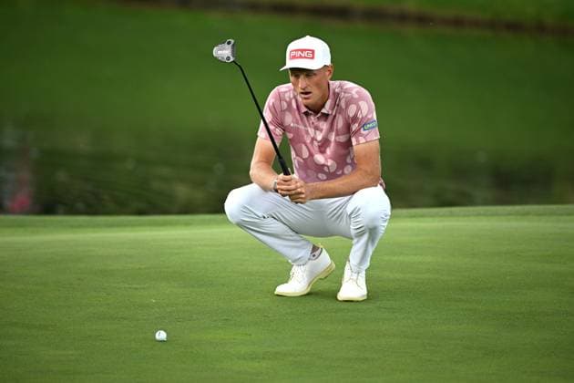 GOLF AUSTRALIAN OPEN, Adrian Meronk of Poland lines up a putt on the 6th green during Round 1 of the Australian Open 2023 at the Australian Golf Club in Sydney, Thursday, November 30, 2023. ( NO ARCHIVING, EDITORIAL USE ONLY, NO USE IN BOOKS WITHOUT CONSENT SYDNEY NEW SOUTH WALES AUSTRALIA  Copyright: xDANxHIMBRECHTSx 20231130001871795174