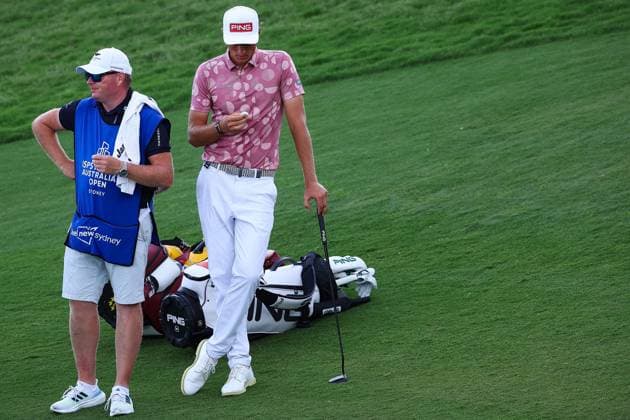 30th November 2023; The Australian Golf Club and The Lakes Golf Club, Sydney, New South Wales, Australia; ISPS HANDA Australian Open Round 1; Adrian Meronk ponders his strategy to put the ball  ActionPlus12581373 KevinxManning